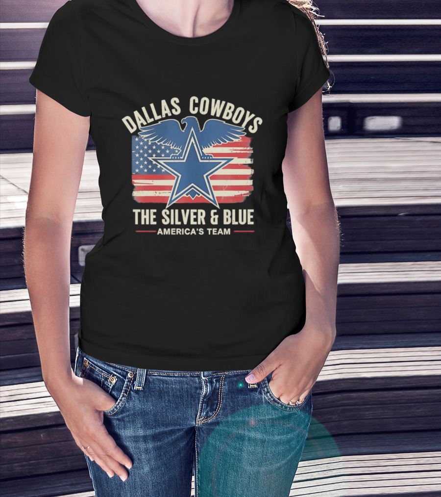 Dallas Cowboys Silver And Blue Star Eagle Flag America's Team T-Shirt
