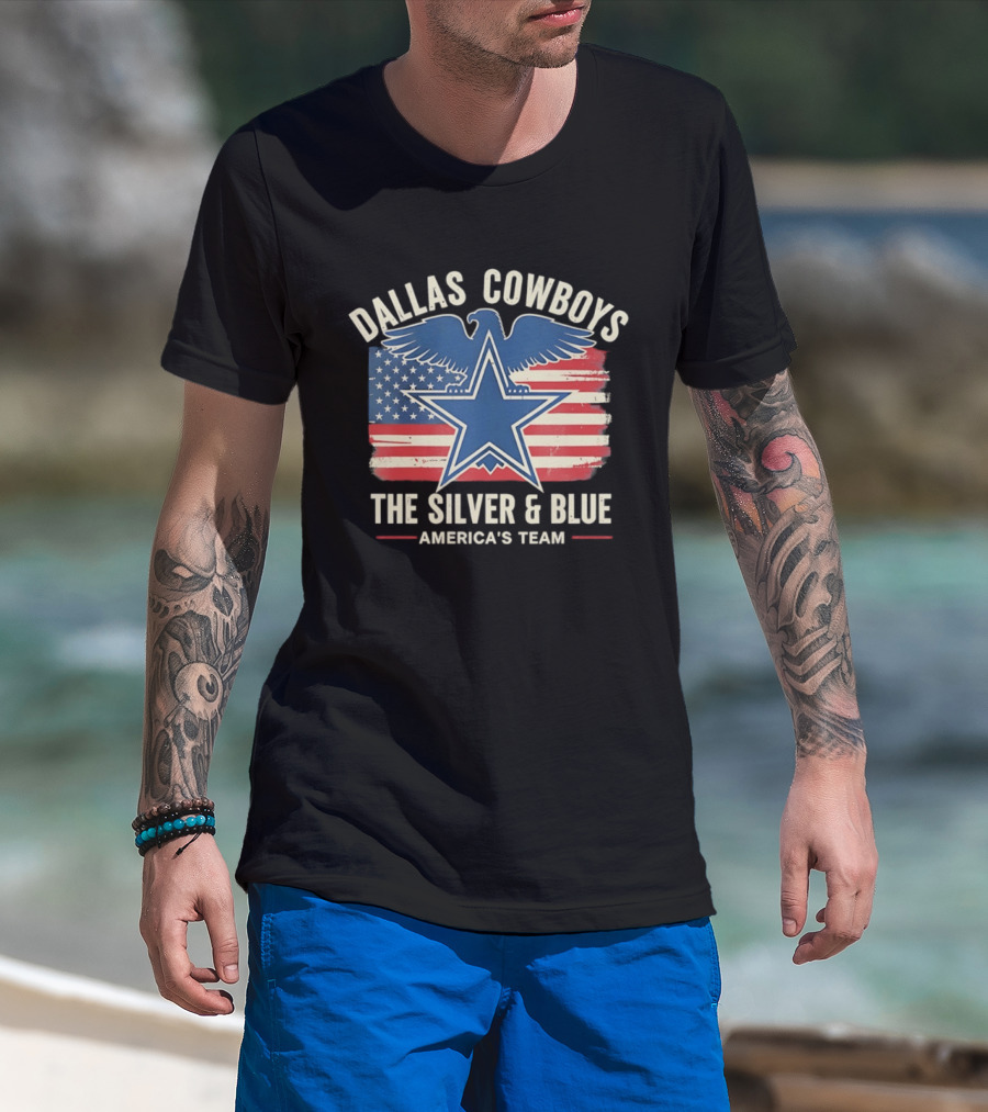 Dallas Cowboys Silver And Blue Star Eagle Flag America's Team T-Shirt