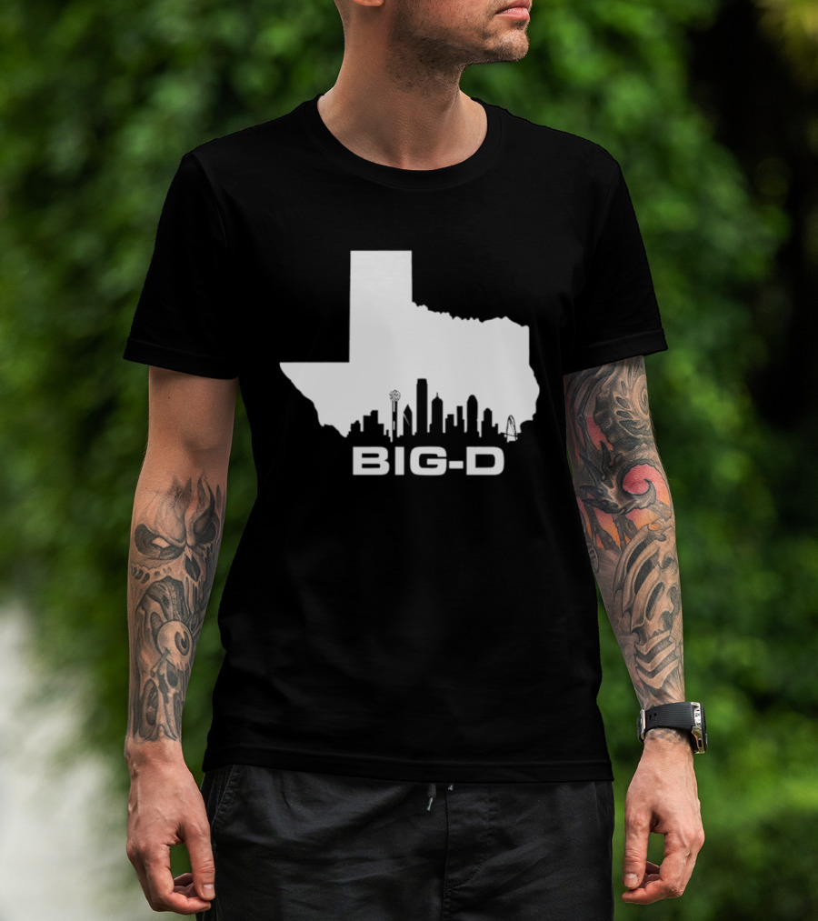 Big D Texas Outline Dallas City Skyline Map T-Shirt
