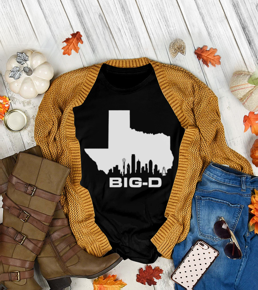 Big D Texas Outline Dallas City Skyline Map T-Shirt