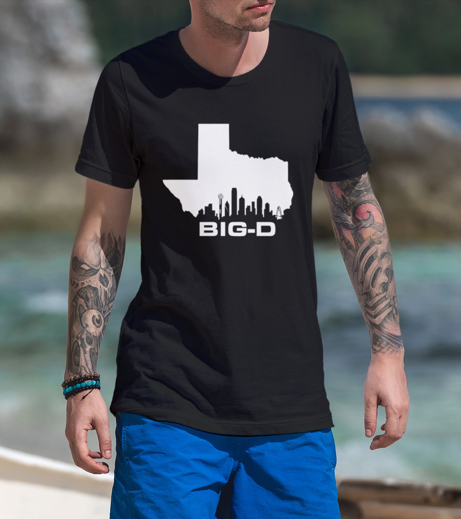 Big D Texas Outline Dallas City Skyline Map T-Shirt