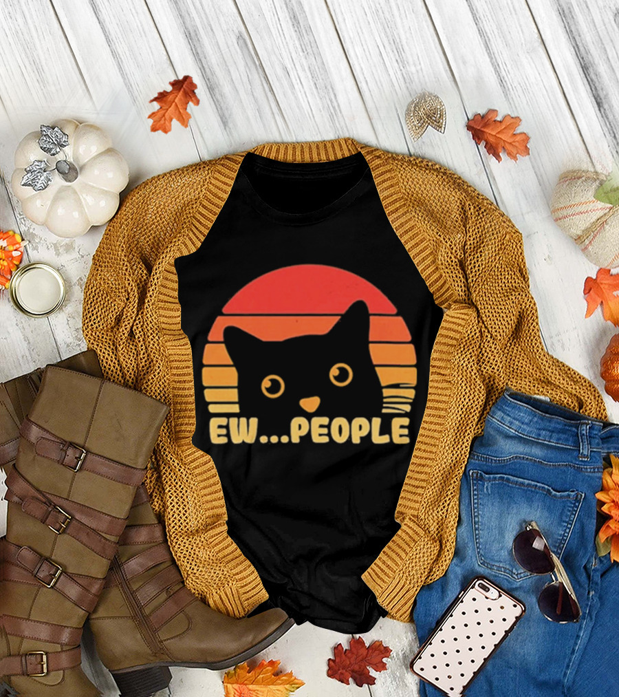Ew People Judgmental Cat Face Stripes T-Shirt