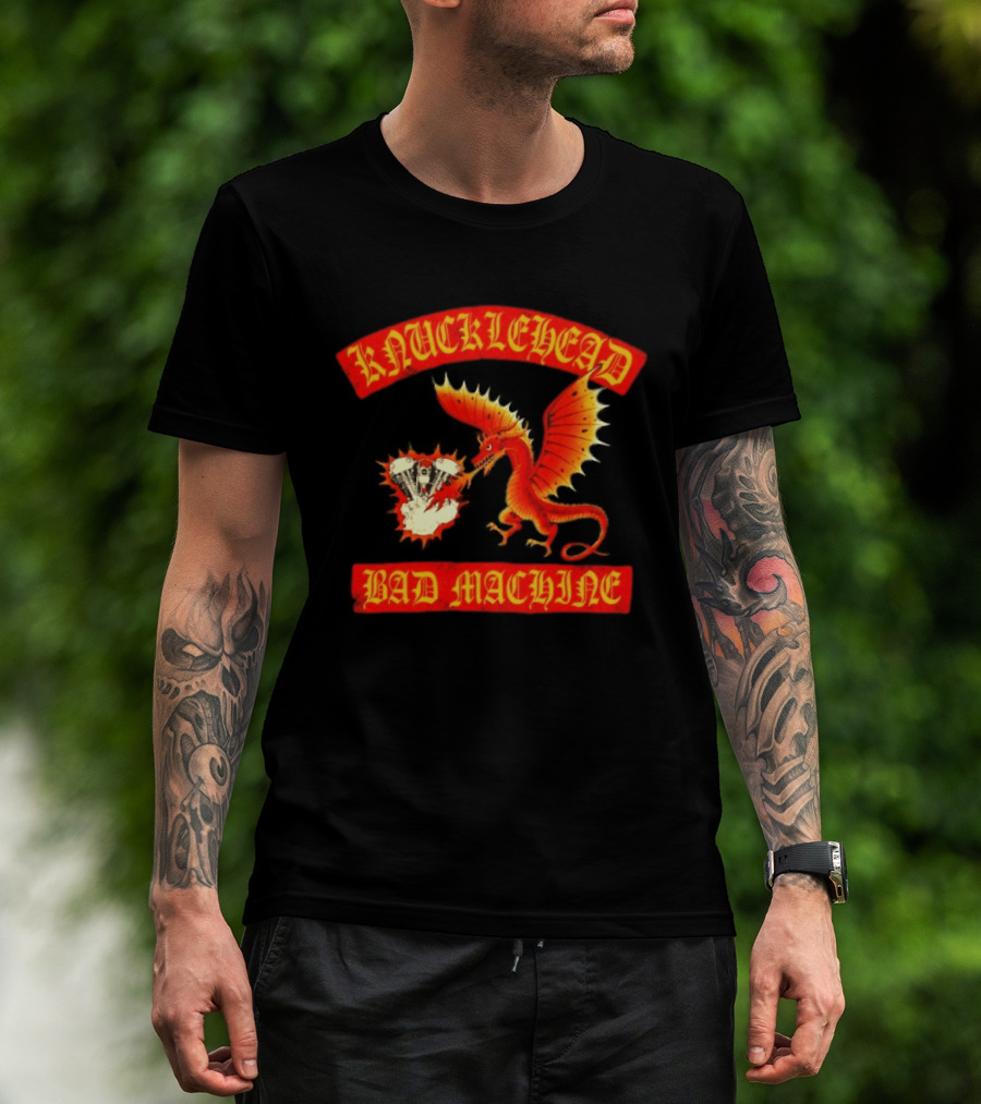 Knucklehead Bad Machine Dragon Motorcycle Engine Fire Breathing T-Shirt