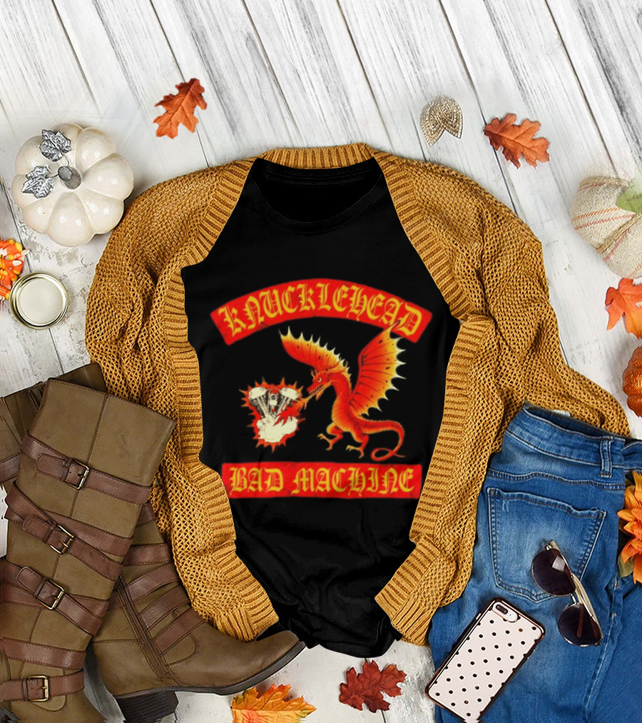 Knucklehead Bad Machine Dragon Motorcycle Engine Fire Breathing T-Shirt
