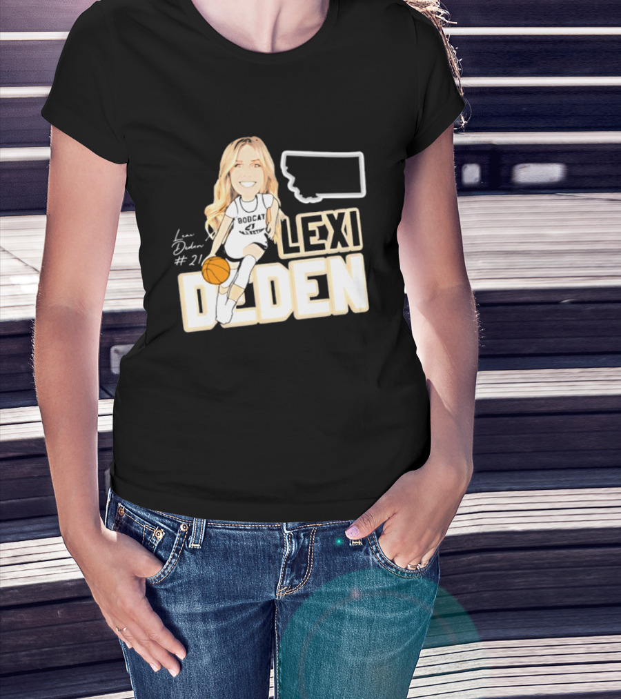 Lexi Deden 21 Bobcat Map Montana Player Caricature Basketball T-Shirt