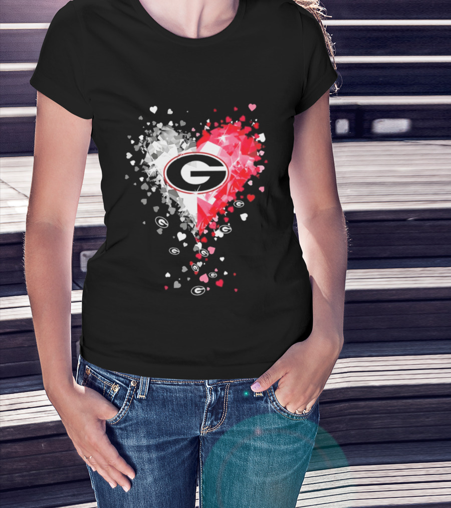 Georgia Bulldogs Heart Shaped Red And White Gemstone T-Shirt