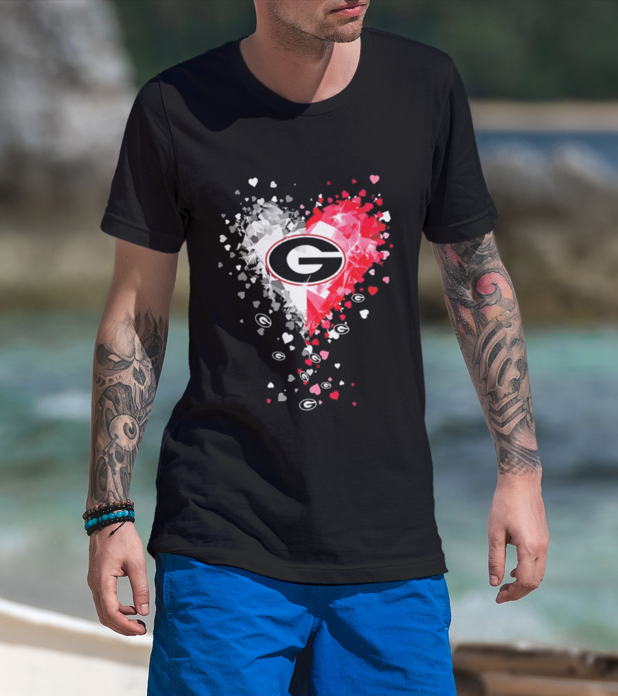 Georgia Bulldogs Heart Shaped Red And White Gemstone T-Shirt