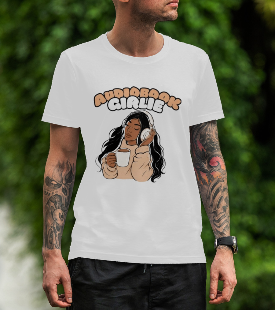 Audiobook Girlie Cozy Listening With Coffee And Headphones T-Shirt