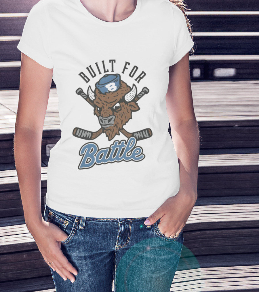 Buffalo Sabres Built For Battle Hockey Bison Crossed Sticks T-Shirt