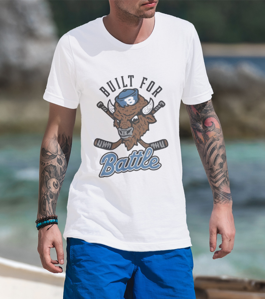 Buffalo Sabres Built For Battle Hockey Bison Crossed Sticks T-Shirt