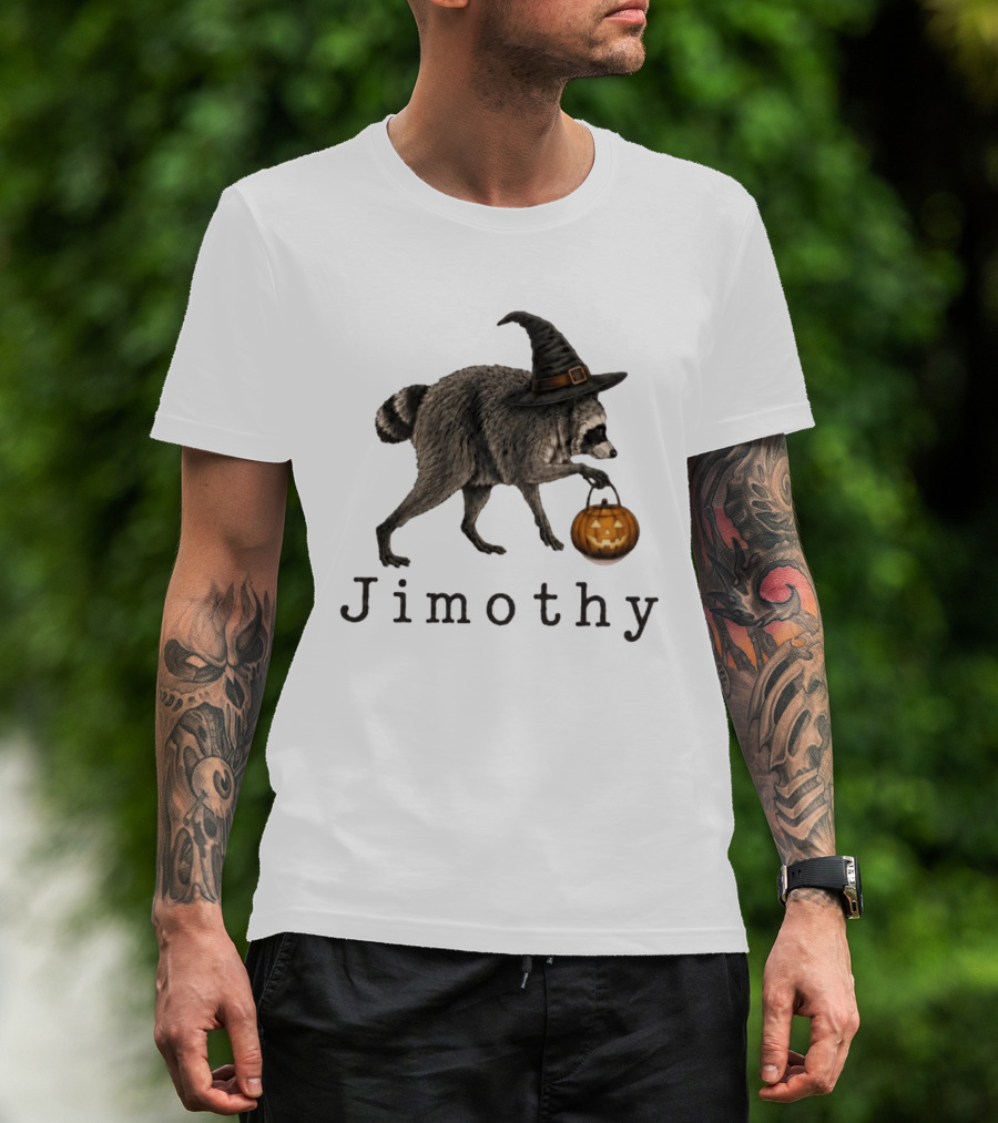 Jimothy Raccoon Witch Hat Pumpkin Halloween T-Shirt