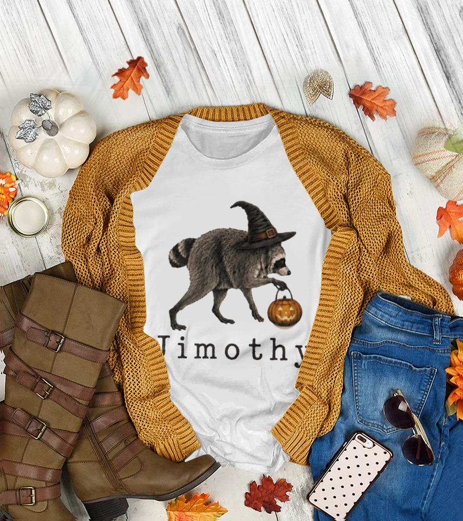 Jimothy Raccoon Witch Hat Pumpkin Halloween T-Shirt