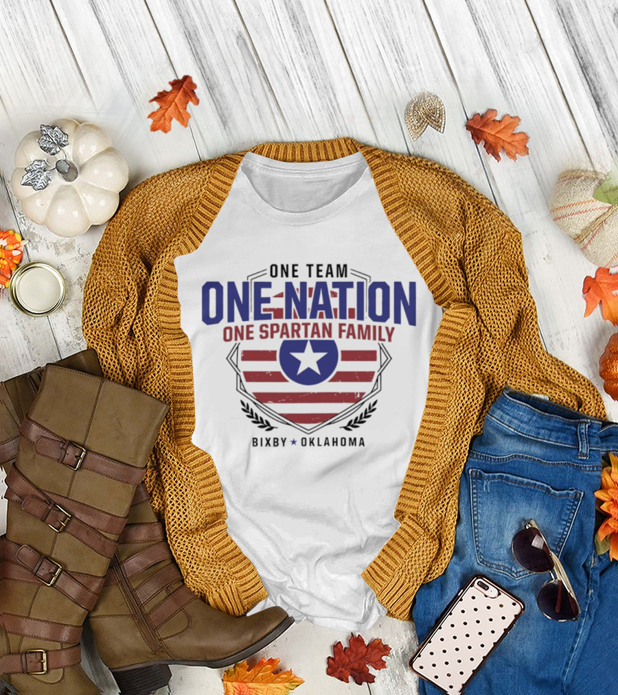 One Team One Nation One Spartan Family Bixby Oklahoma Star Shield T-Shirt
