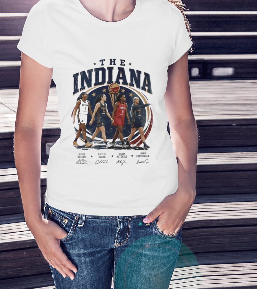The Indiana Aliyah Boston Caitlin Clark Kelsey Mitchell Sophie Cunningham 2026 Signatures T-Shirt