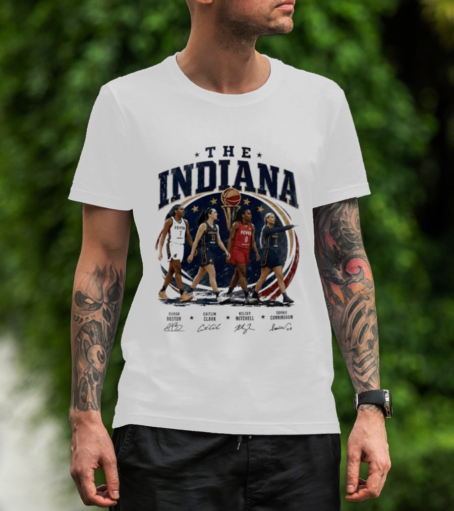 The Indiana Aliyah Boston Caitlin Clark Kelsey Mitchell Sophie Cunningham 2026 Signatures T-Shirt