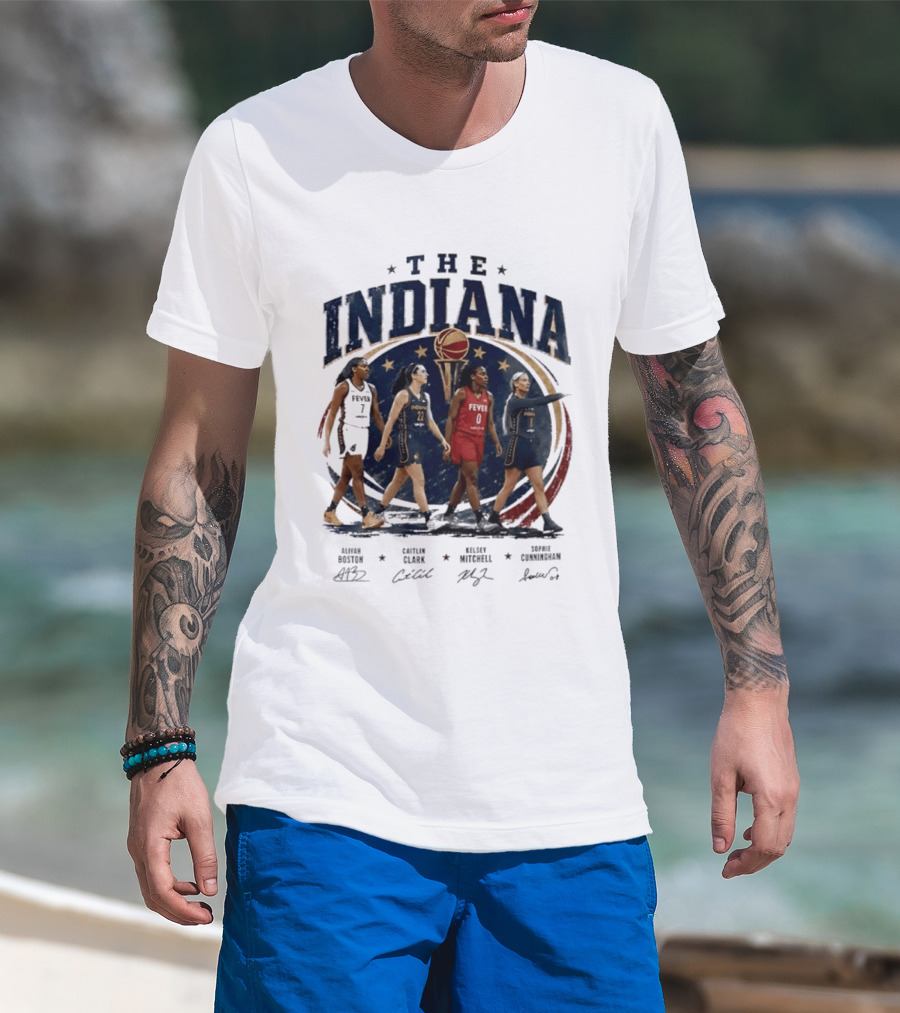 The Indiana Aliyah Boston Caitlin Clark Kelsey Mitchell Sophie Cunningham 2026 Signatures T-Shirt