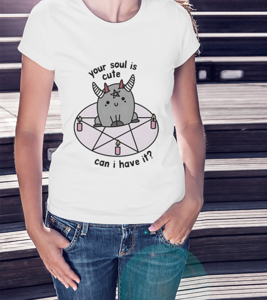 Your Soul Is Cute Can I Have It Pentagram Candles Kawaii Demon T-Shirt