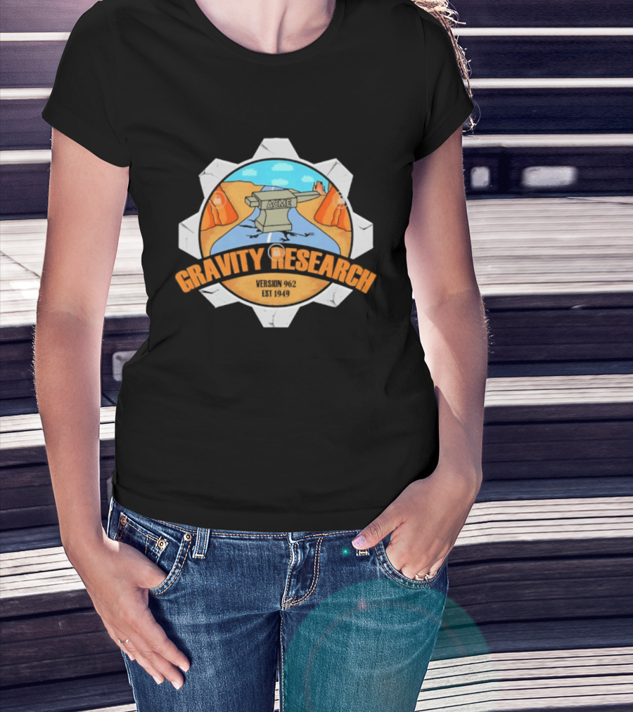 Acme Gravity Research Version 962 Est 1949 Cartoon Desert Road Scene T-Shirt