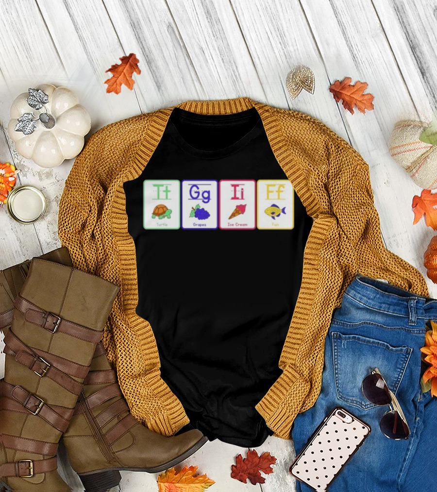 Alphabet Flashcards G I F Turtle Grapes Ice Cream Fish T-Shirt