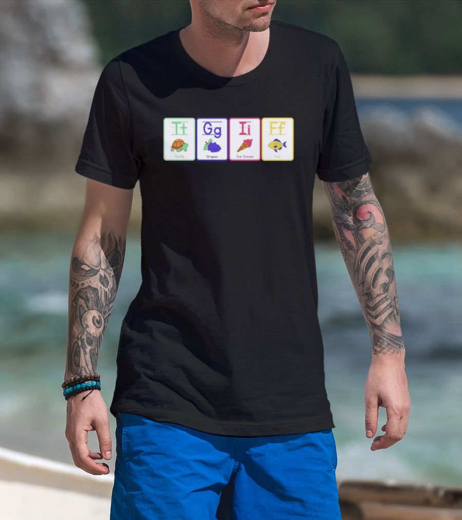 Alphabet Flashcards G I F Turtle Grapes Ice Cream Fish T-Shirt
