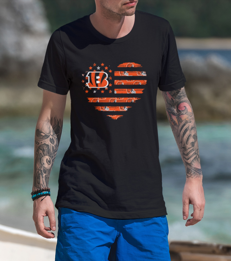 Cincinnati Bengals American Flag Heart 2026 Season T-Shirt