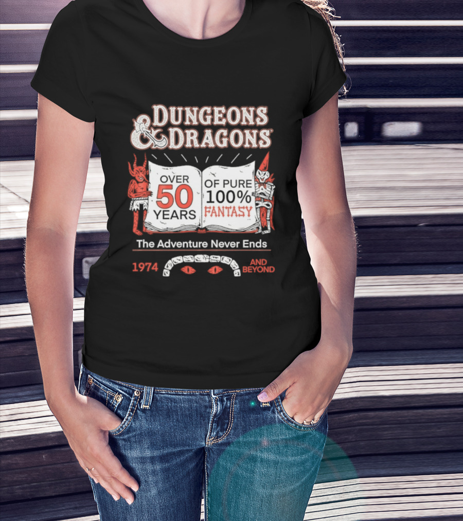 Dungeons And Dragons 50 Years Pure 100 Fantasy 1974 The Adventure Never Ends T-Shirt