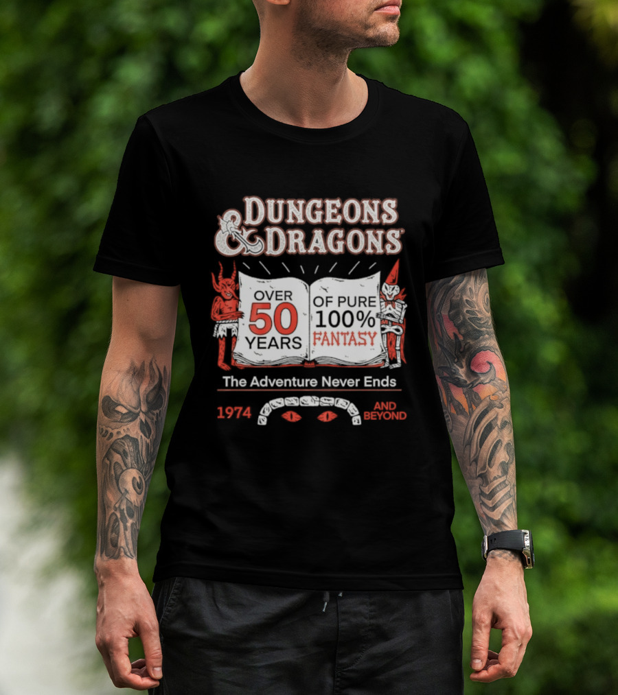 Dungeons And Dragons 50 Years Pure 100 Fantasy 1974 The Adventure Never Ends T-Shirt