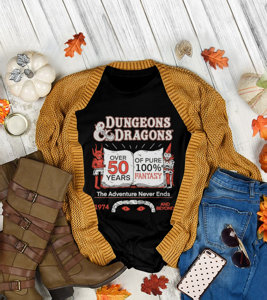 Dungeons And Dragons 50 Years Pure 100 Fantasy 1974 The Adventure Never Ends T-Shirt