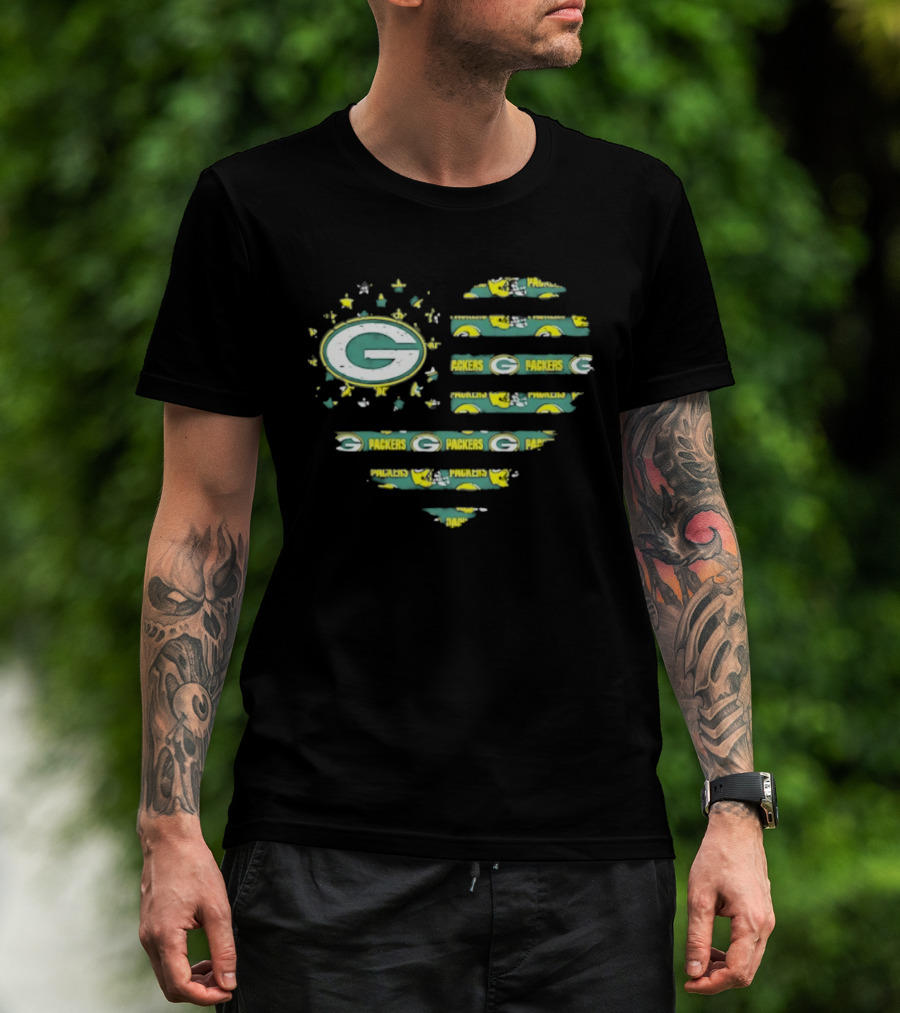 Green Bay Packers 2026 Season American Flag Heart Packers Gamers NFL Football Fans T-Shirt