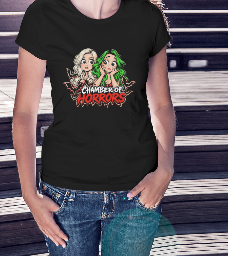 Scarlett And Shotzi Chamber Of Horrors Bats And Green Hair T-Shirt
