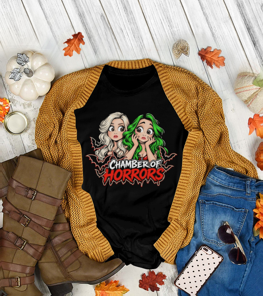 Scarlett And Shotzi Chamber Of Horrors Bats And Green Hair T-Shirt