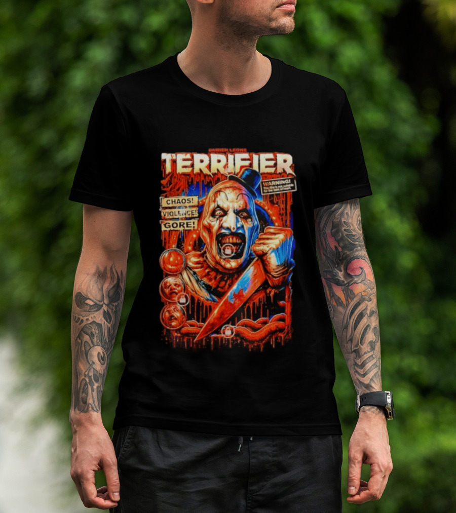 Damien Leone Terrifier Chaos Violence Gore Warning Clown T-Shirt