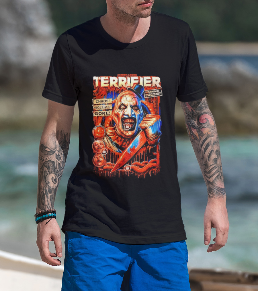 Damien Leone Terrifier Chaos Violence Gore Warning Clown T-Shirt
