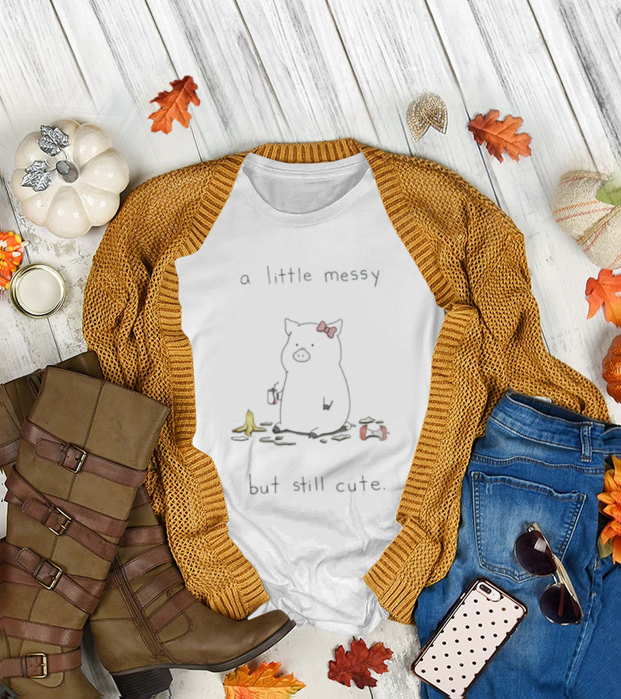 A Little Messy But Still Cute Pig Red Bow Banana Peels T-Shirt