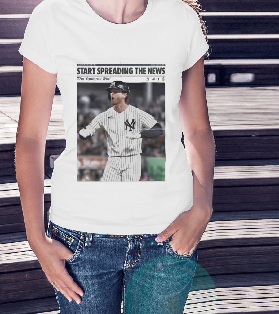 Anthony Volpe New York Yankees Start Spreading The News Pinstripe Jersey Celebration T-Shirt