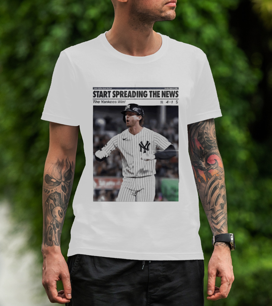 Anthony Volpe New York Yankees Start Spreading The News Pinstripe Jersey Celebration T-Shirt