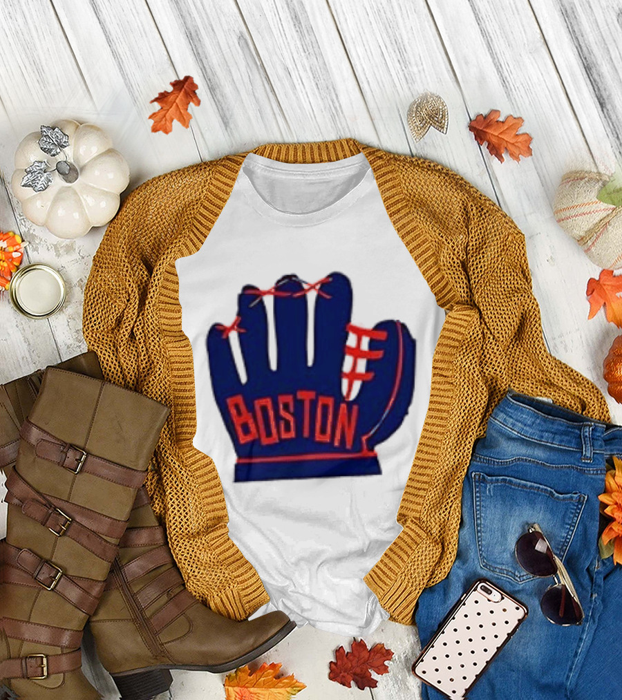 Boston Red Sox MLB Hat and Glove Baseball Club T-Shirt
