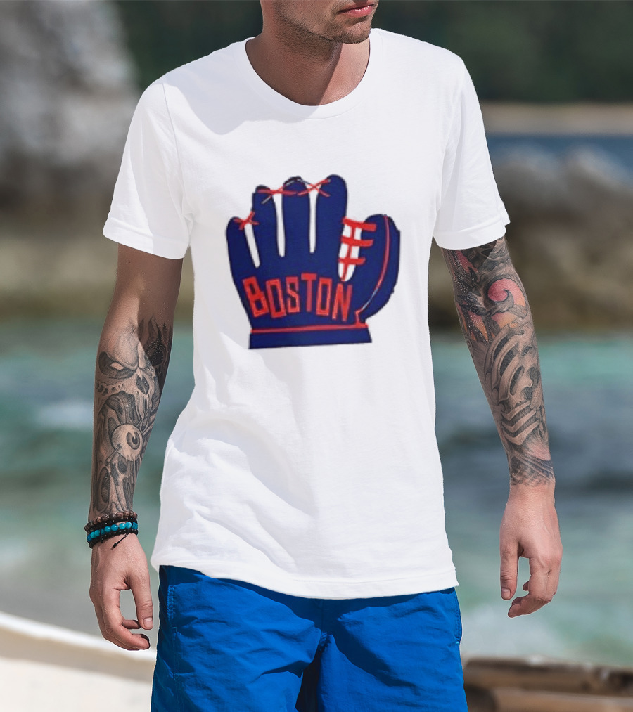 Boston Red Sox MLB Hat And Glove Baseball Club T-Shirt