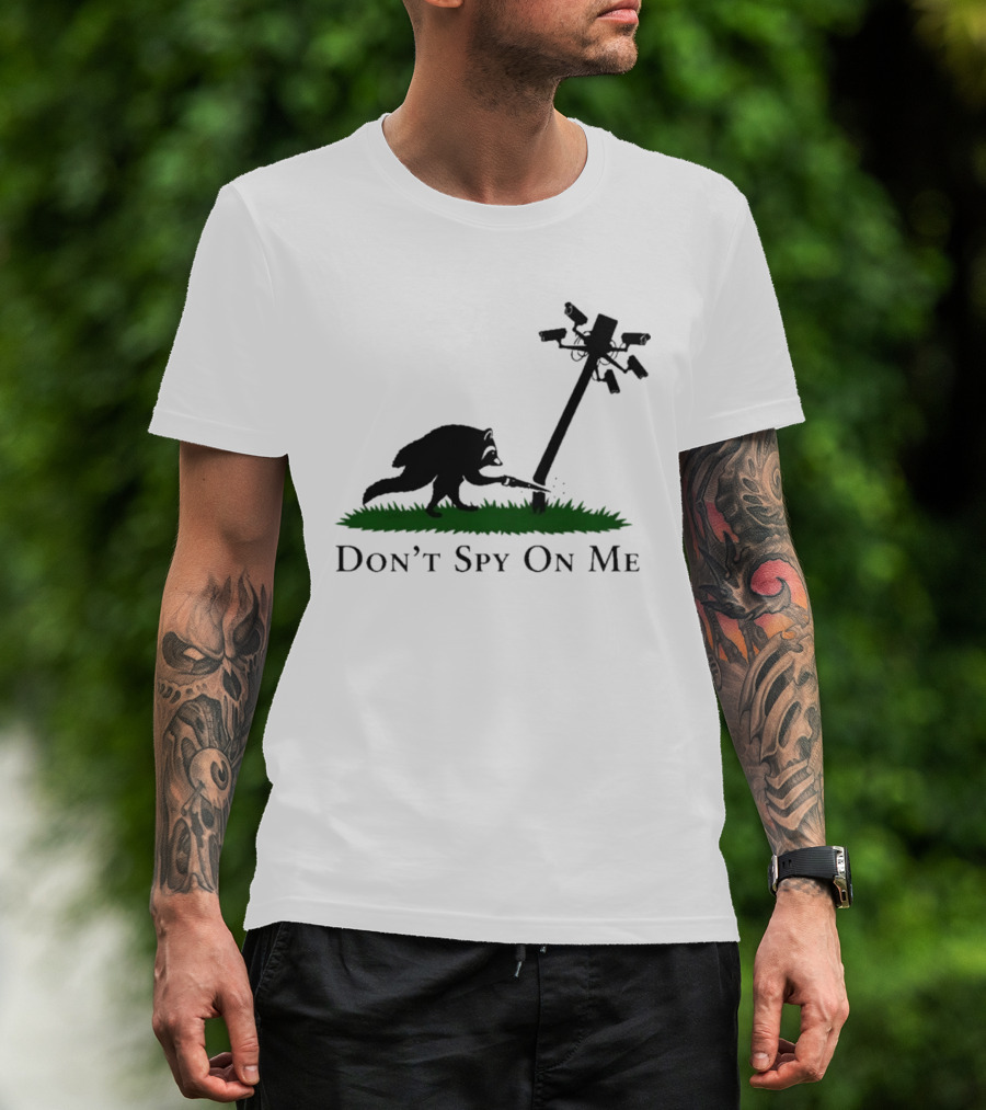 Jimothy Don't Spy On Me Raccoon Cutting Camera Pole T-Shirt
