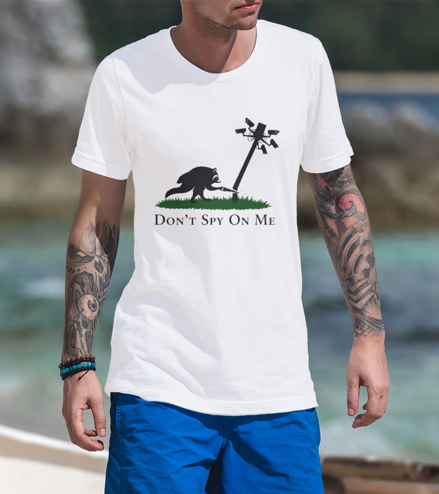 Jimothy Don't Spy On Me Raccoon Cutting Camera Pole T-Shirt
