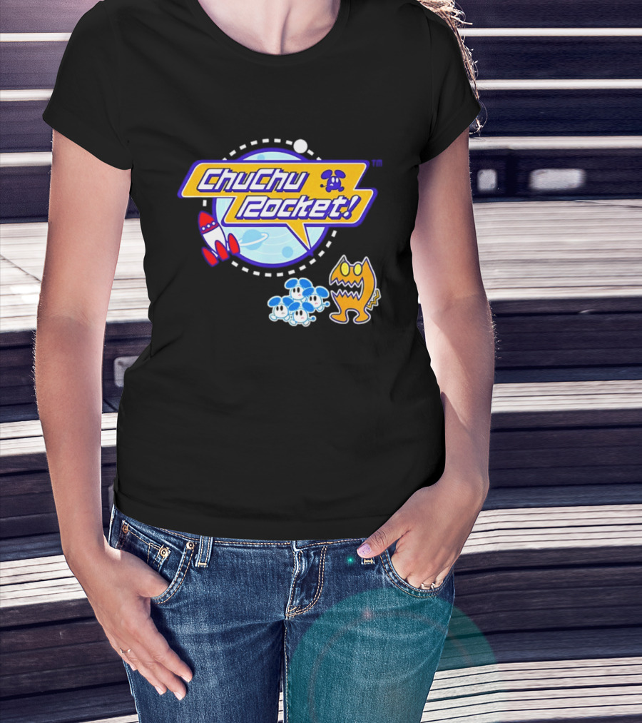 ChuChu Rocket Iconic Game Logo With Spaceship And Characters T-Shirt