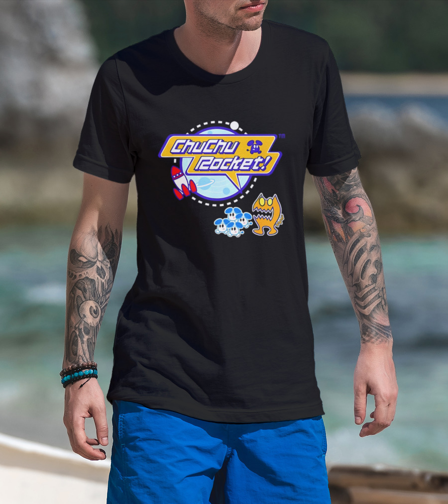 ChuChu Rocket Iconic Game Logo With Spaceship And Characters T-Shirt