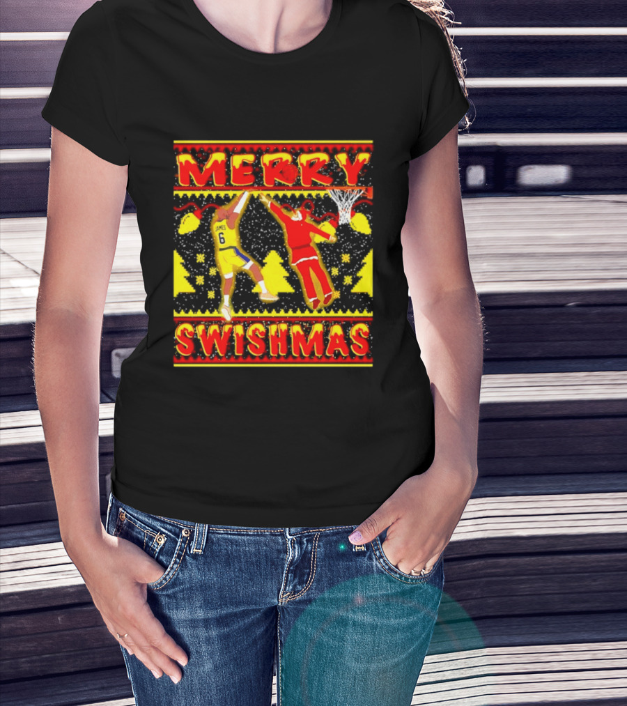Merry Swishmas LeBron James Santa Dunk Basketball Holiday T-Shirt