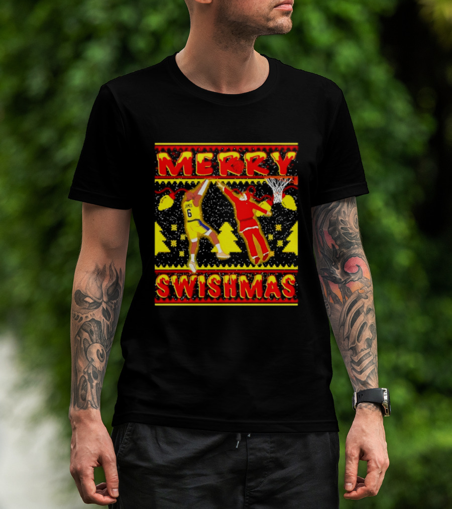 Merry Swishmas LeBron James Santa Dunk Basketball Holiday T-Shirt