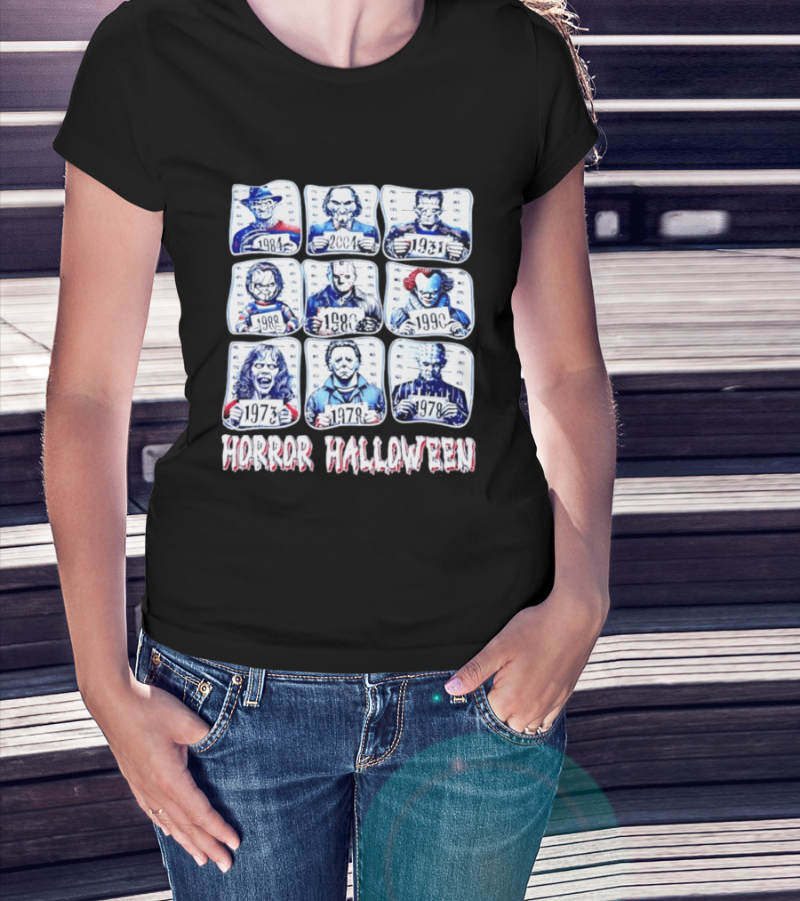 Horror Halloween Shot Characters 1973 1978 1980 1984 1988 1990 2004 Iconic Slashers T-Shirt