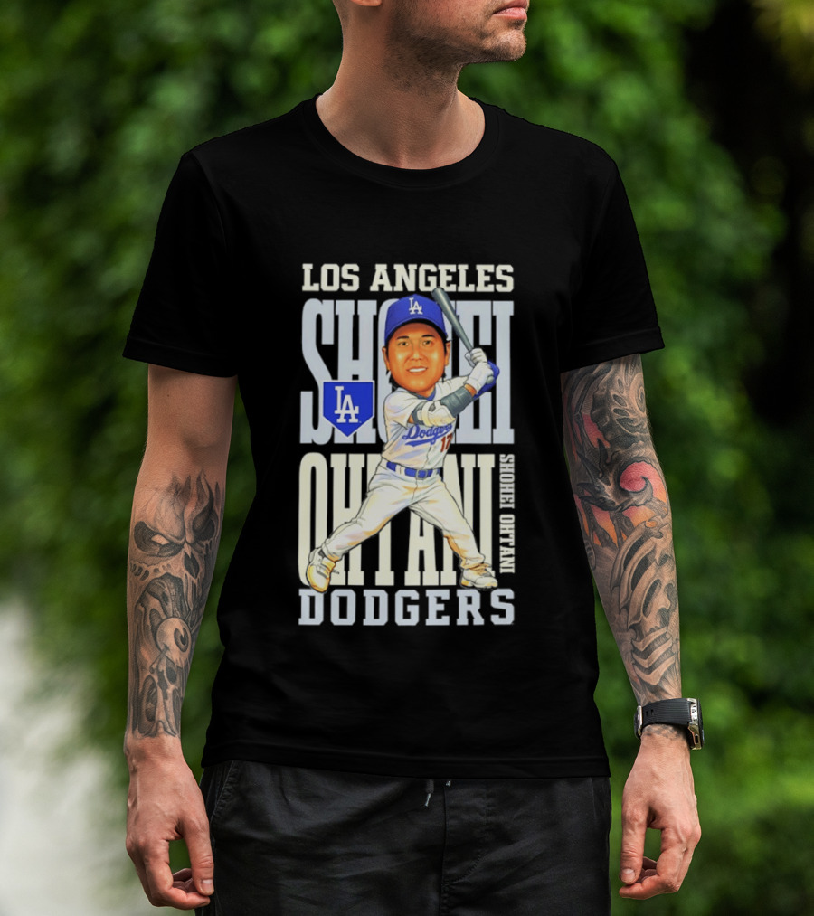 Los Angeles Dodgers Shohei Ohtani Caricature Dodgers Baseball T-Shirt