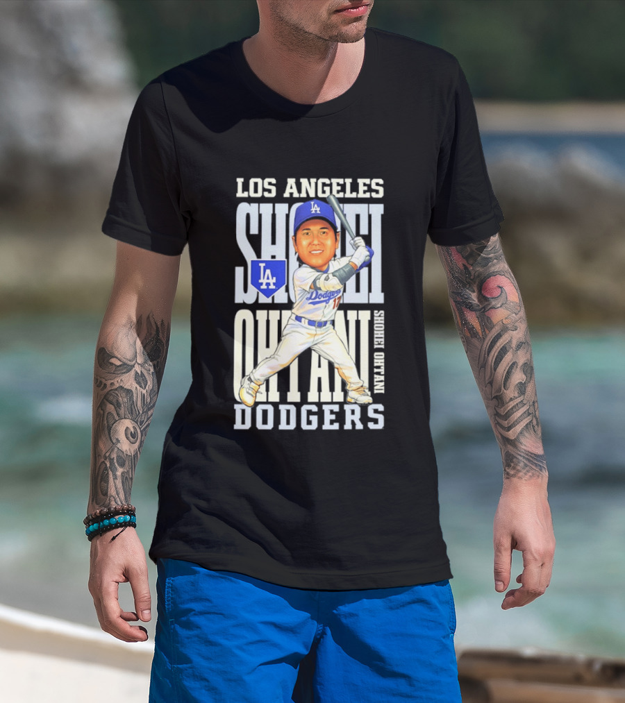 Los Angeles Dodgers Shohei Ohtani Caricature Dodgers Baseball T-Shirt