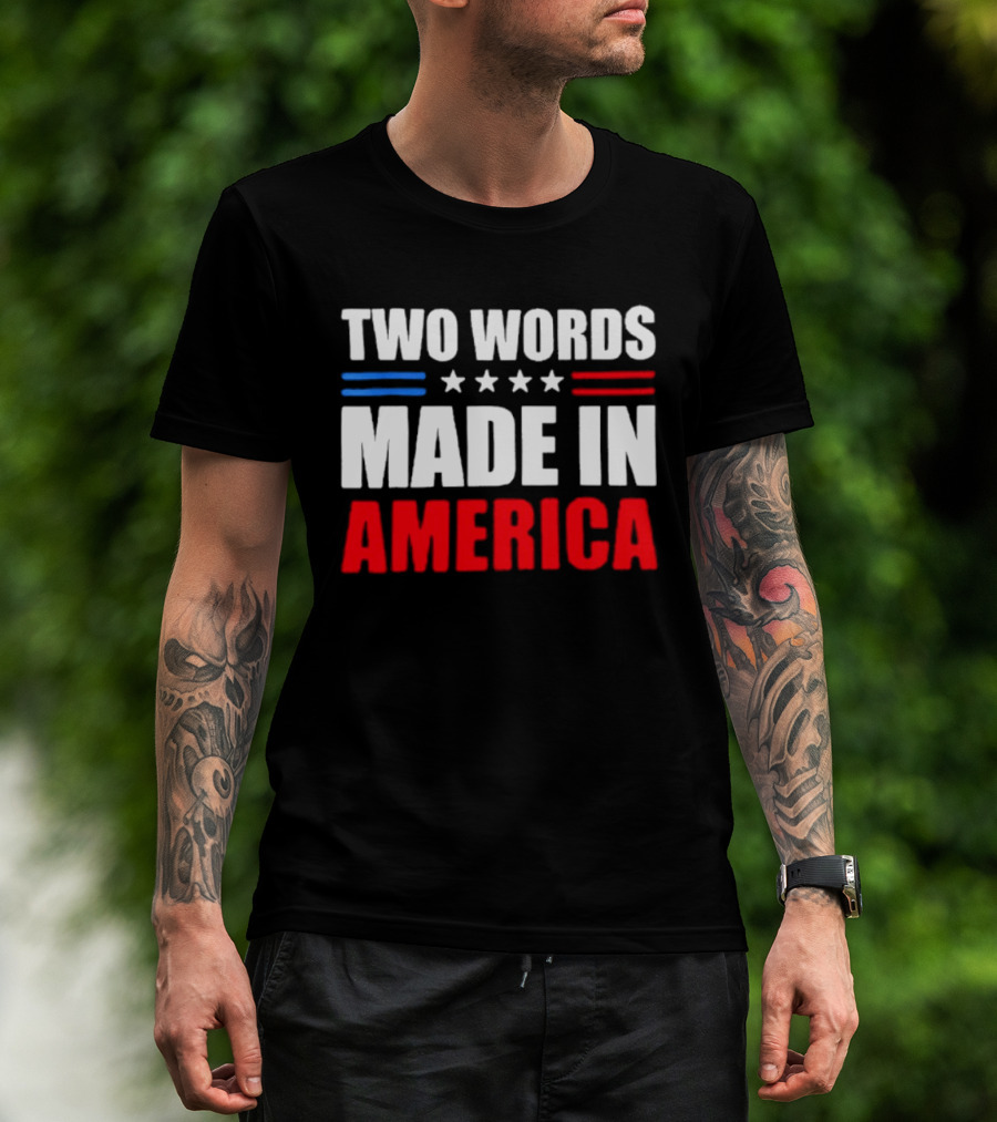 Two Words Made In America Patriotic USA Stars And Stripes T-Shirt