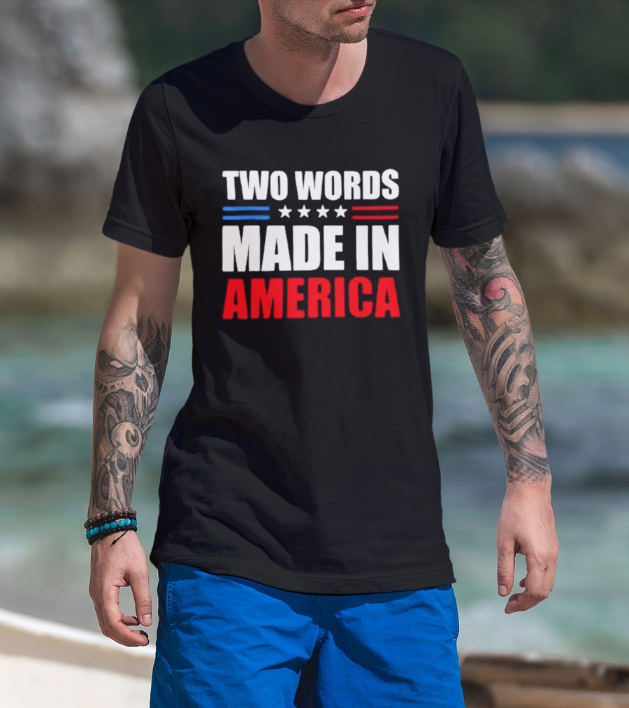 Two Words Made In America Patriotic USA Stars And Stripes T-Shirt