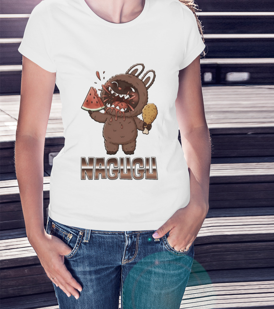 Nagugu Eating Watermelon And Chicken Cartoon T-Shirt
